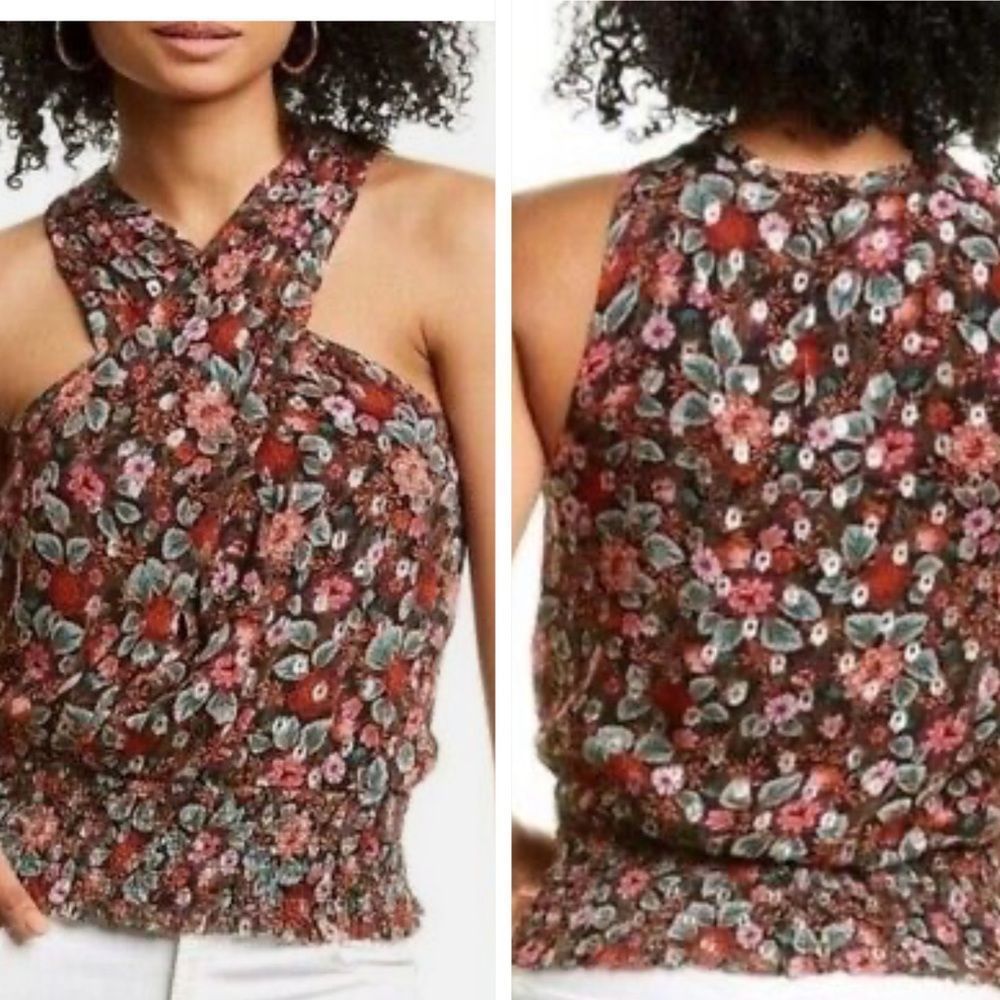 Ramy Brook Sleeveless Lorenza  Floral sparkly Blouse